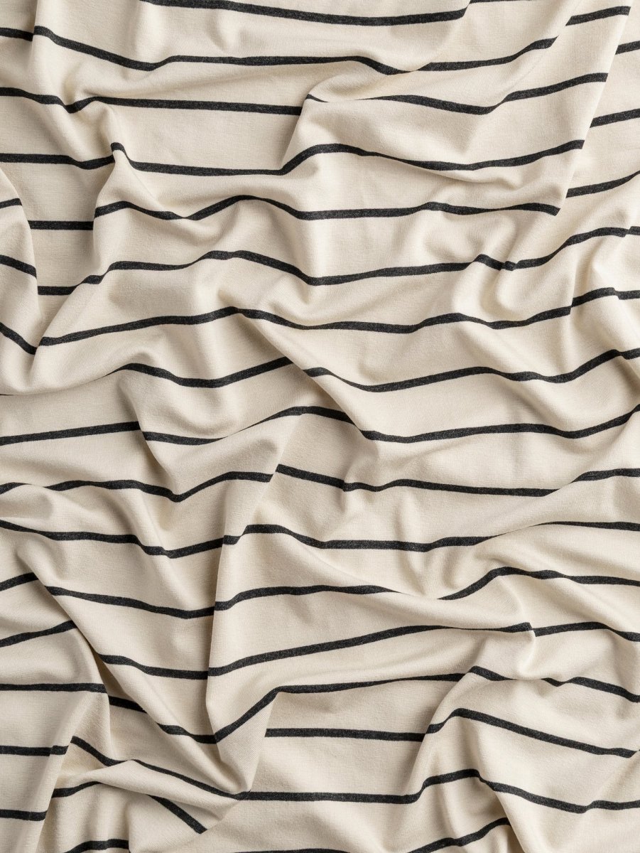 Stripe EcoVero Rayon Spandex Jersey Knit - Cream + Charcoal – Image 3