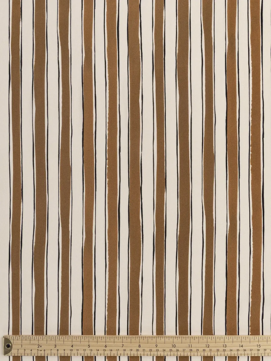 Stripe Viscose Challis - Coffee + Cream + Black - Swatch – Image 2