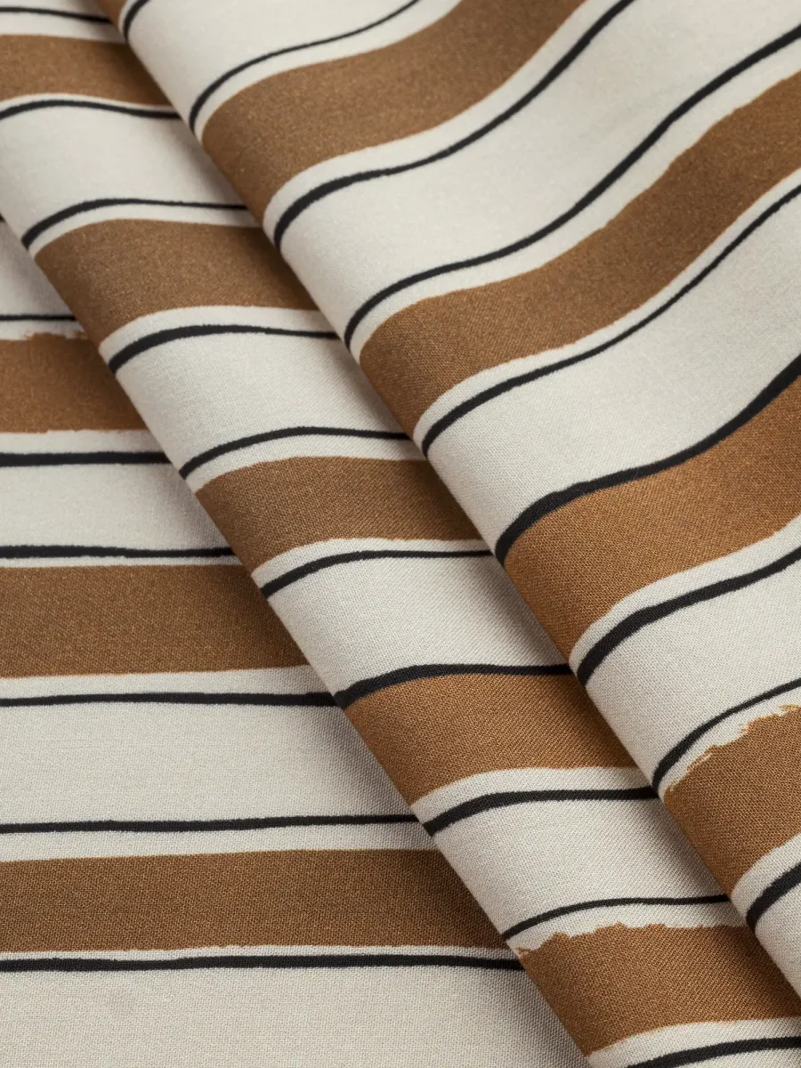 Stripe Viscose Challis - Coffee + Cream + Black - Swatch – Image 4