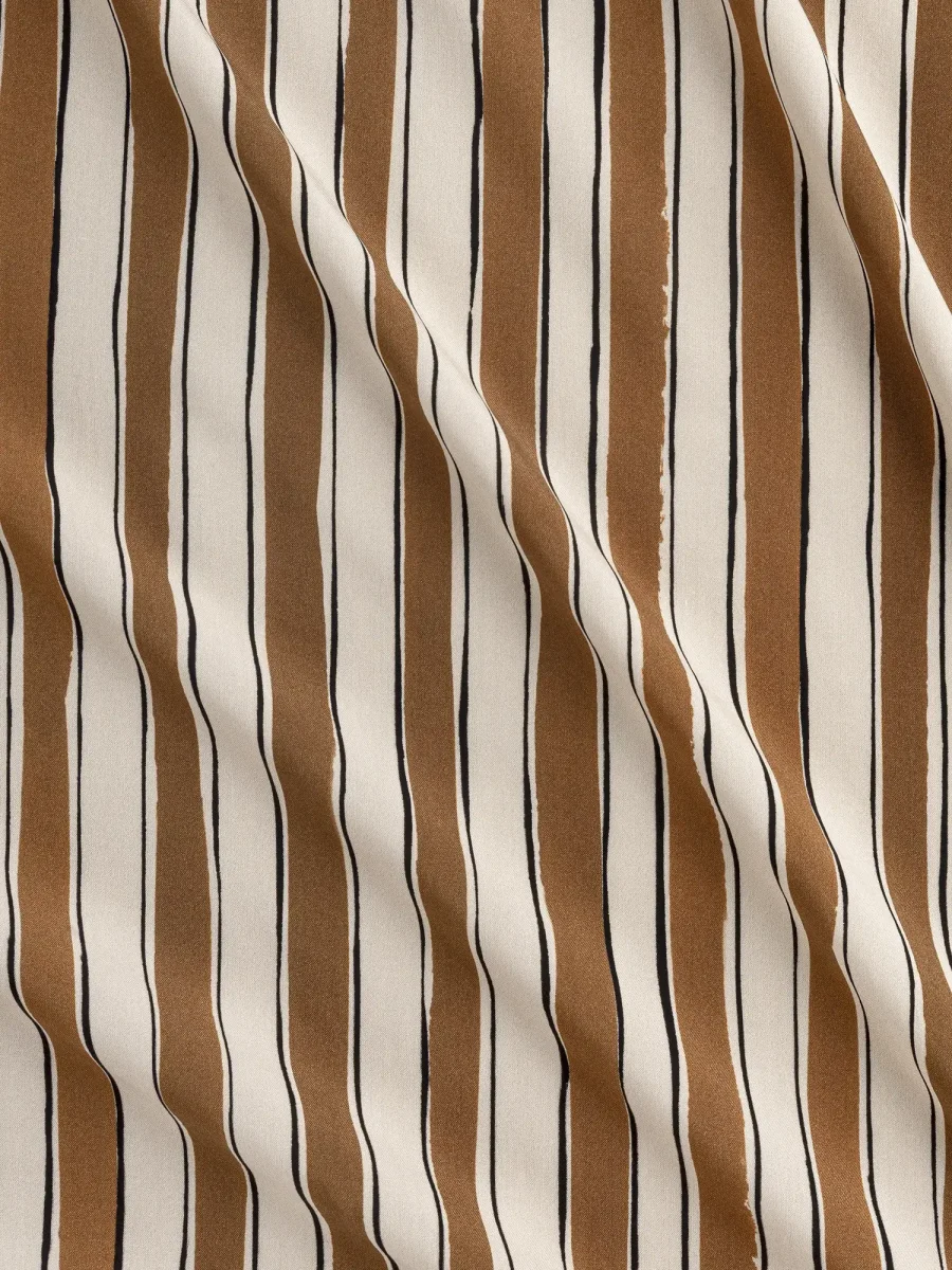 Stripe Viscose Challis - Coffee + Cream + Black - Swatch – Image 3