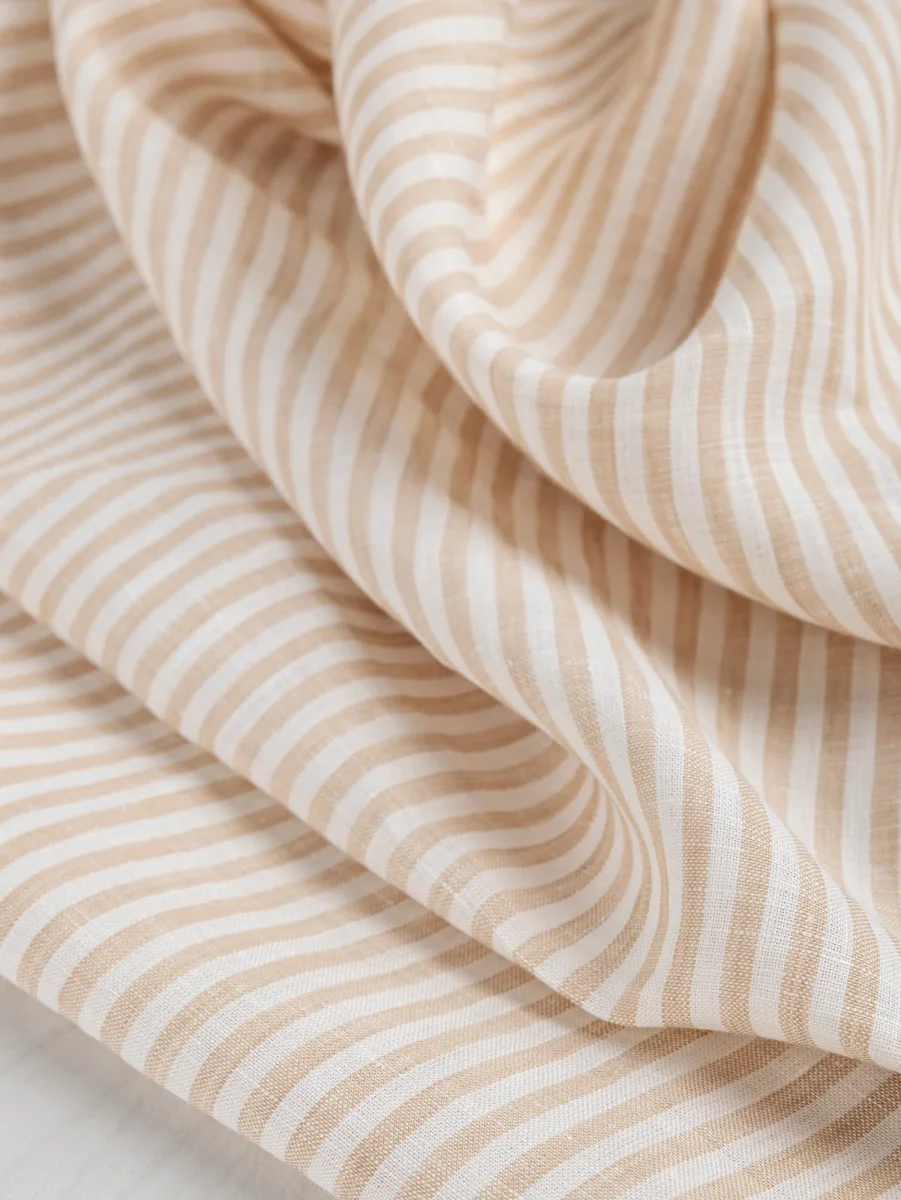 Striped Linen Shirting - Beige + White - Swatch – Image 4