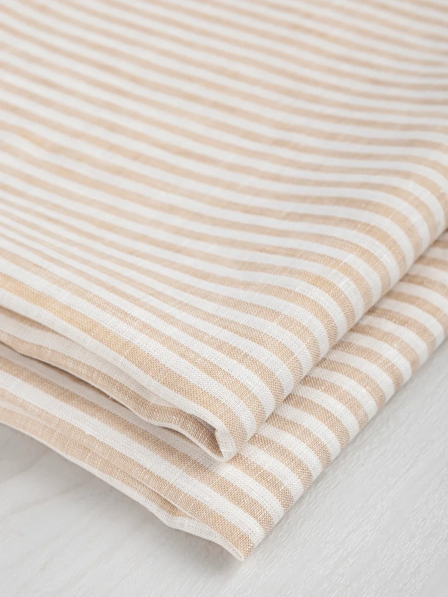 Striped Linen Shirting - Beige + White - Swatch – Image 3