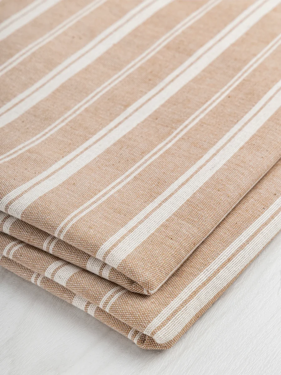Striped Textured Eco Cotton Blend - Cream + Brown – Image 2
