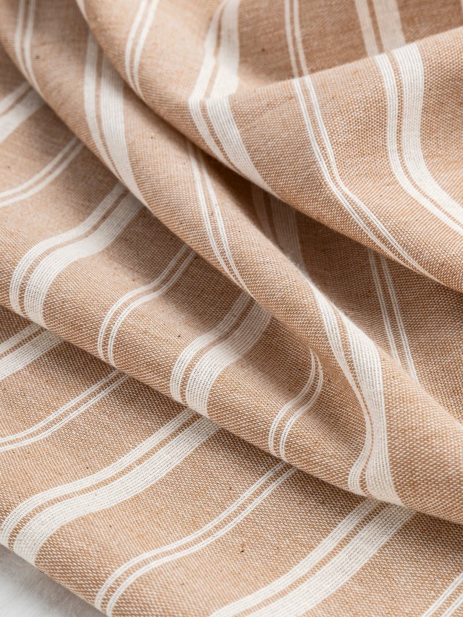 Striped Textured Eco Cotton Blend - Cream + Brown – Image 4