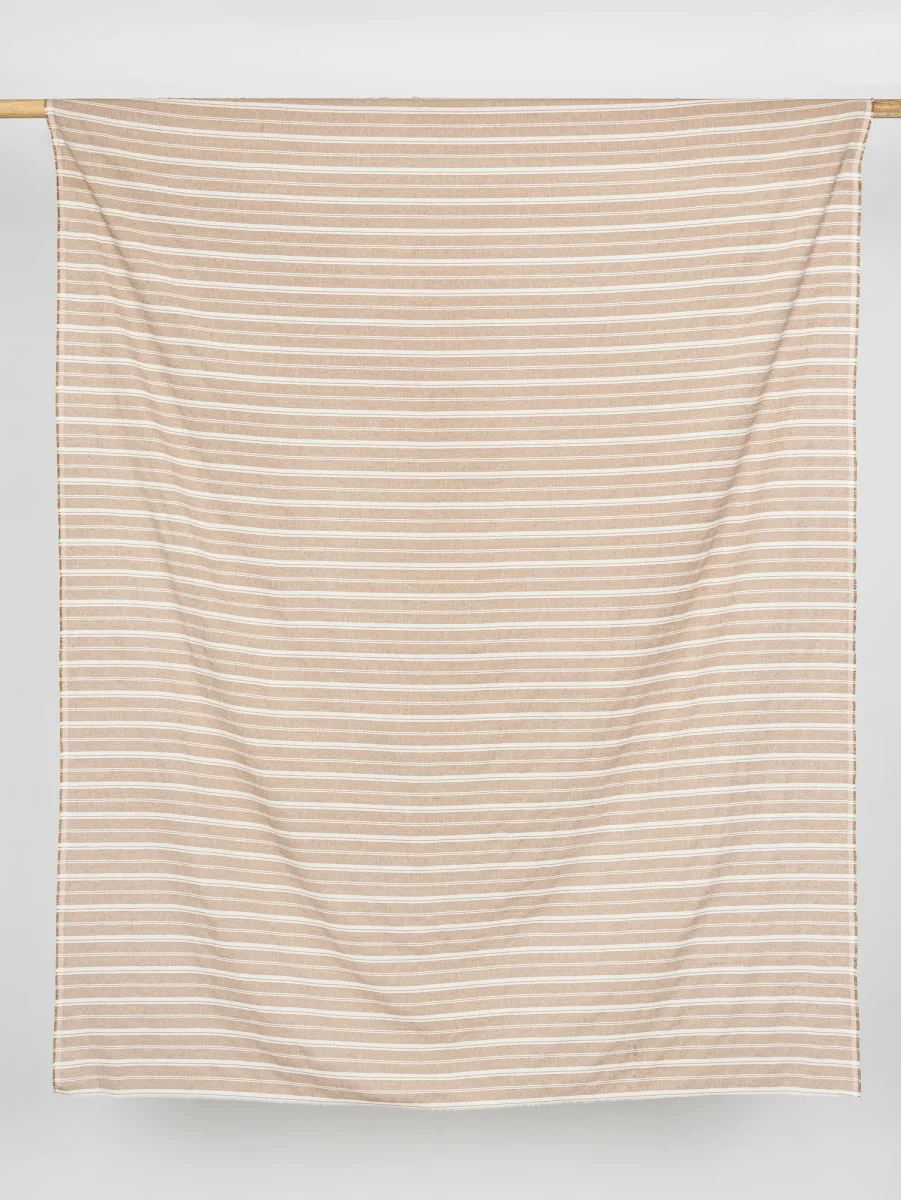 Striped Textured Eco Cotton Blend - Cream + Brown - Swatch
