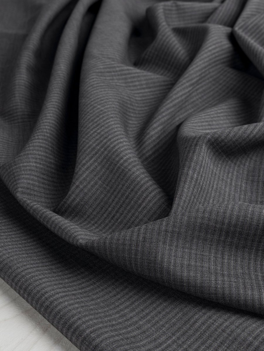 Striped Wool Poly Suiting Deadstock - Blue + Khaki + Grey - Swatch – Image 5