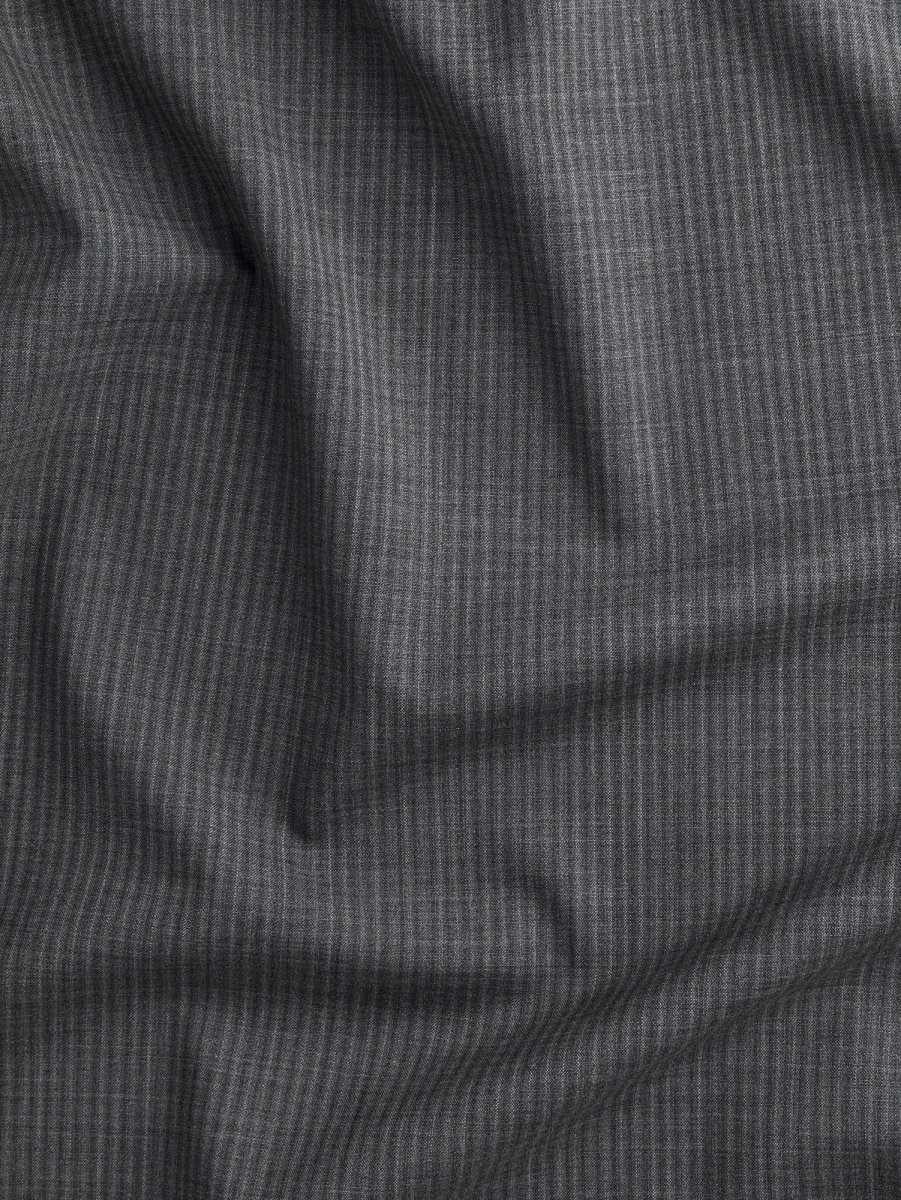 Striped Wool Poly Suiting Deadstock - Blue + Khaki + Grey – Image 4
