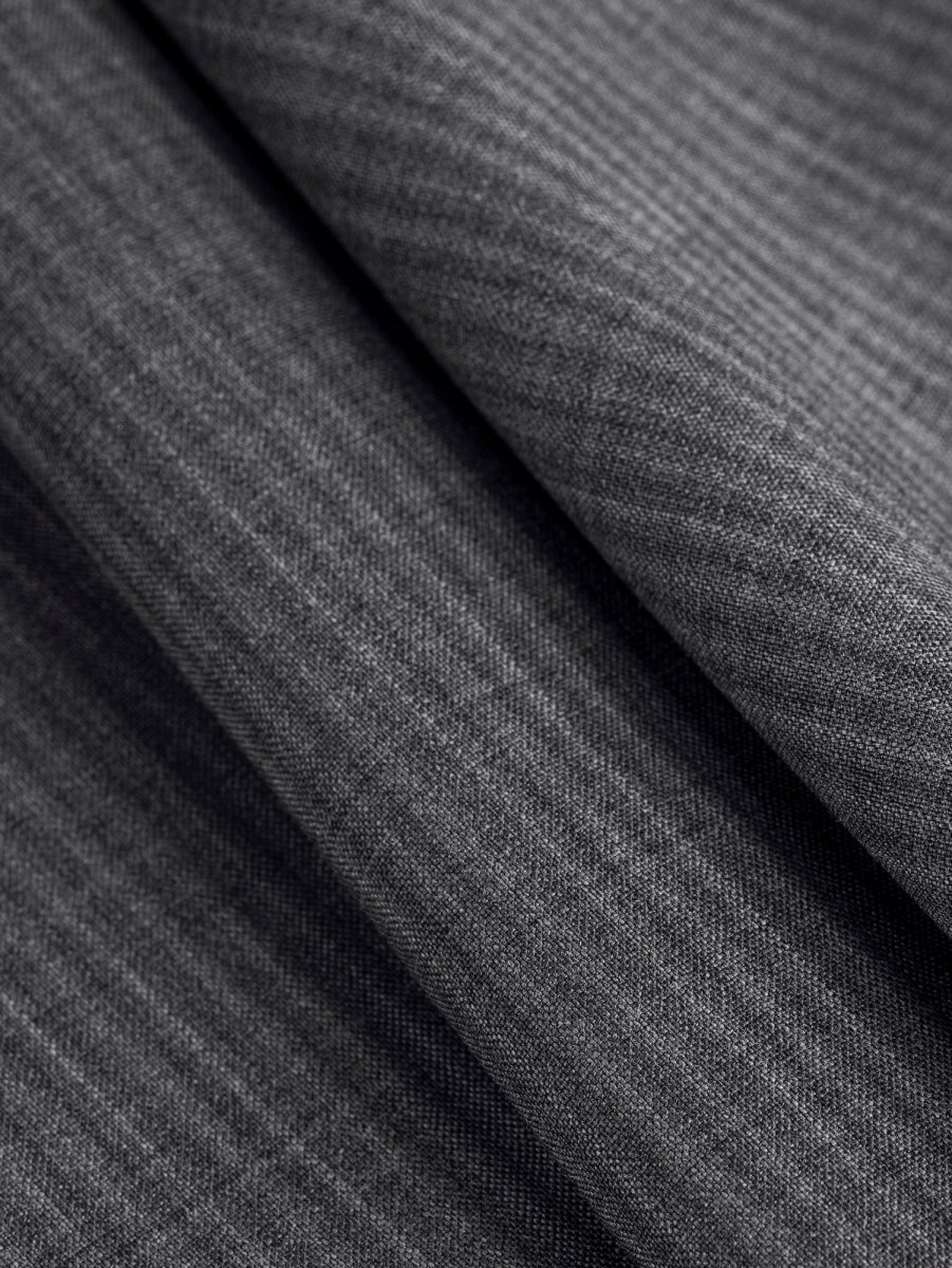 Striped Wool Poly Suiting Deadstock - Blue + Khaki + Grey - Swatch – Image 3