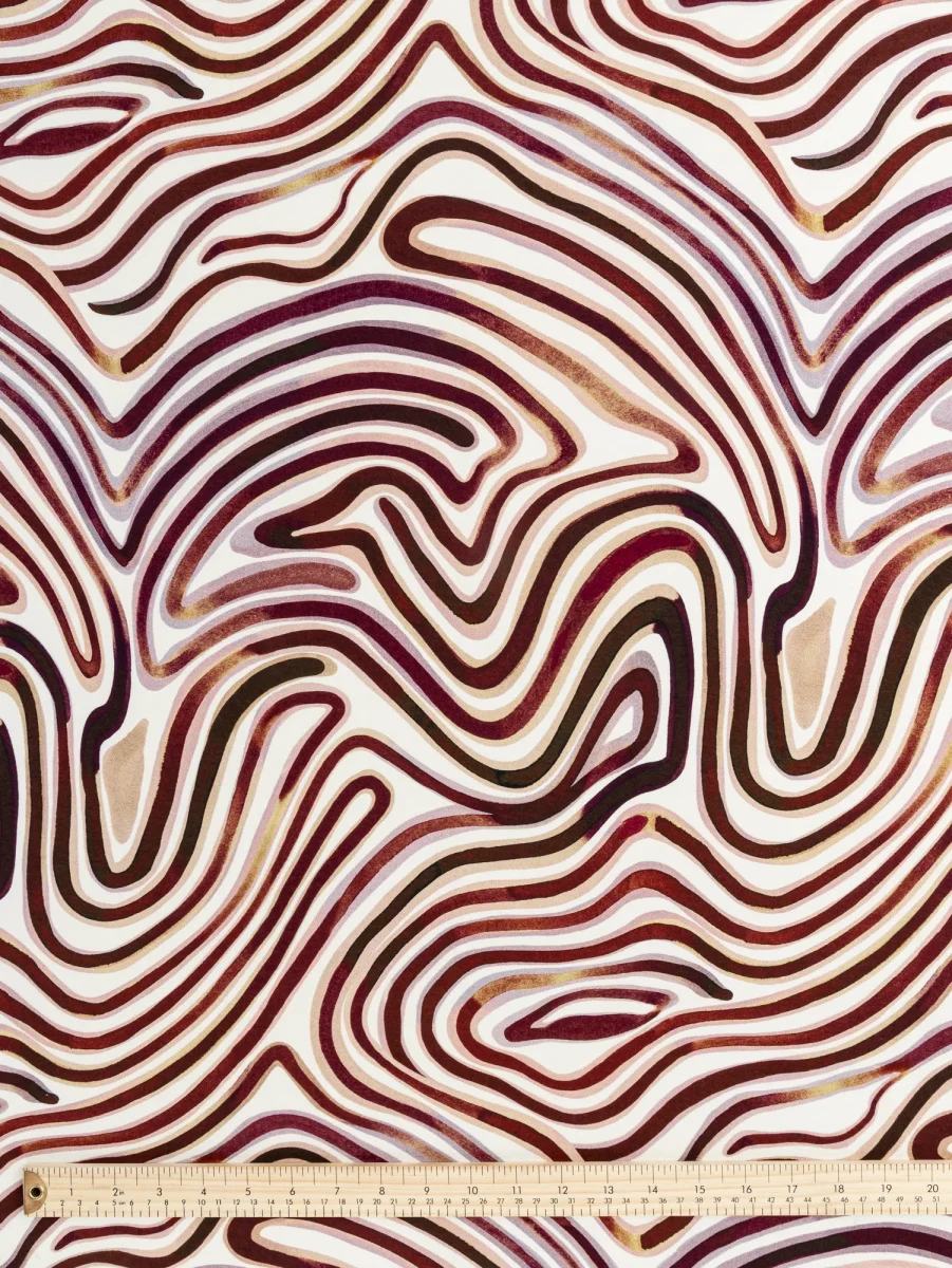 Swirl Scene Print Viscose Knit - Brown + Cream - Swatch – Image 5