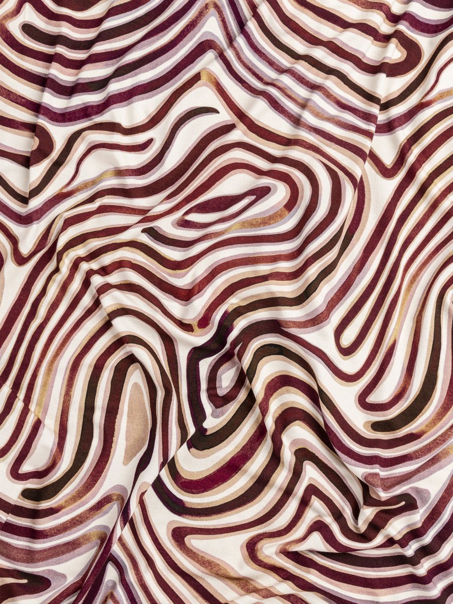 Swirl Scene Print Viscose Knit - Brown + Cream - Swatch – Image 6