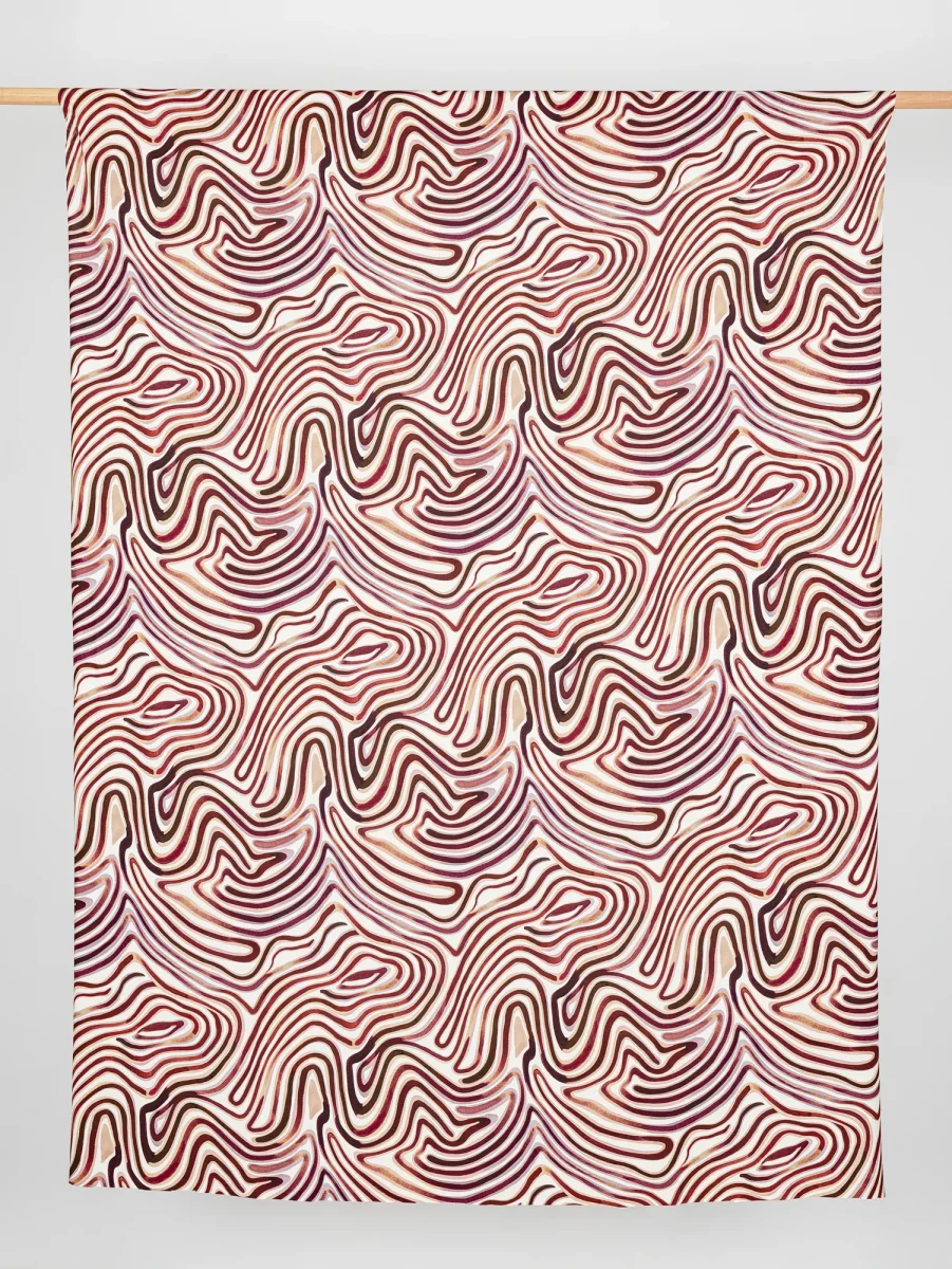Swirl Scene Print Viscose Knit - Brown + Cream - Swatch