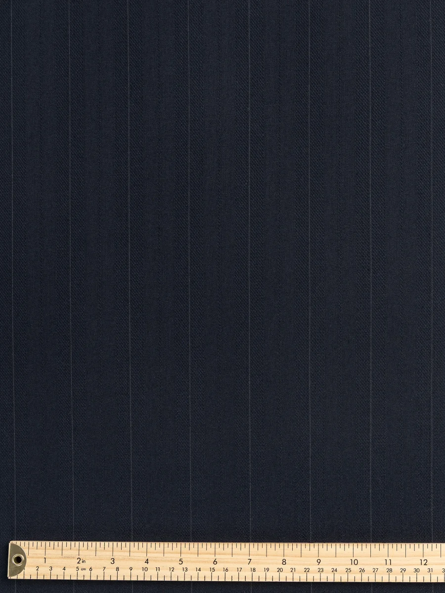 Textured Stripe Italian Wool Suiting Deadstock - Navy – Image 4