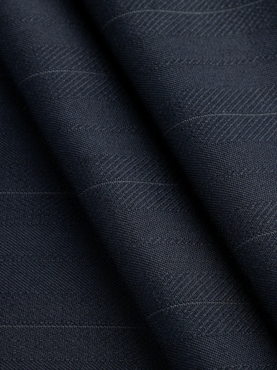 Textured Stripe Italian Wool Suiting Deadstock - Navy - Swatch – Image 4