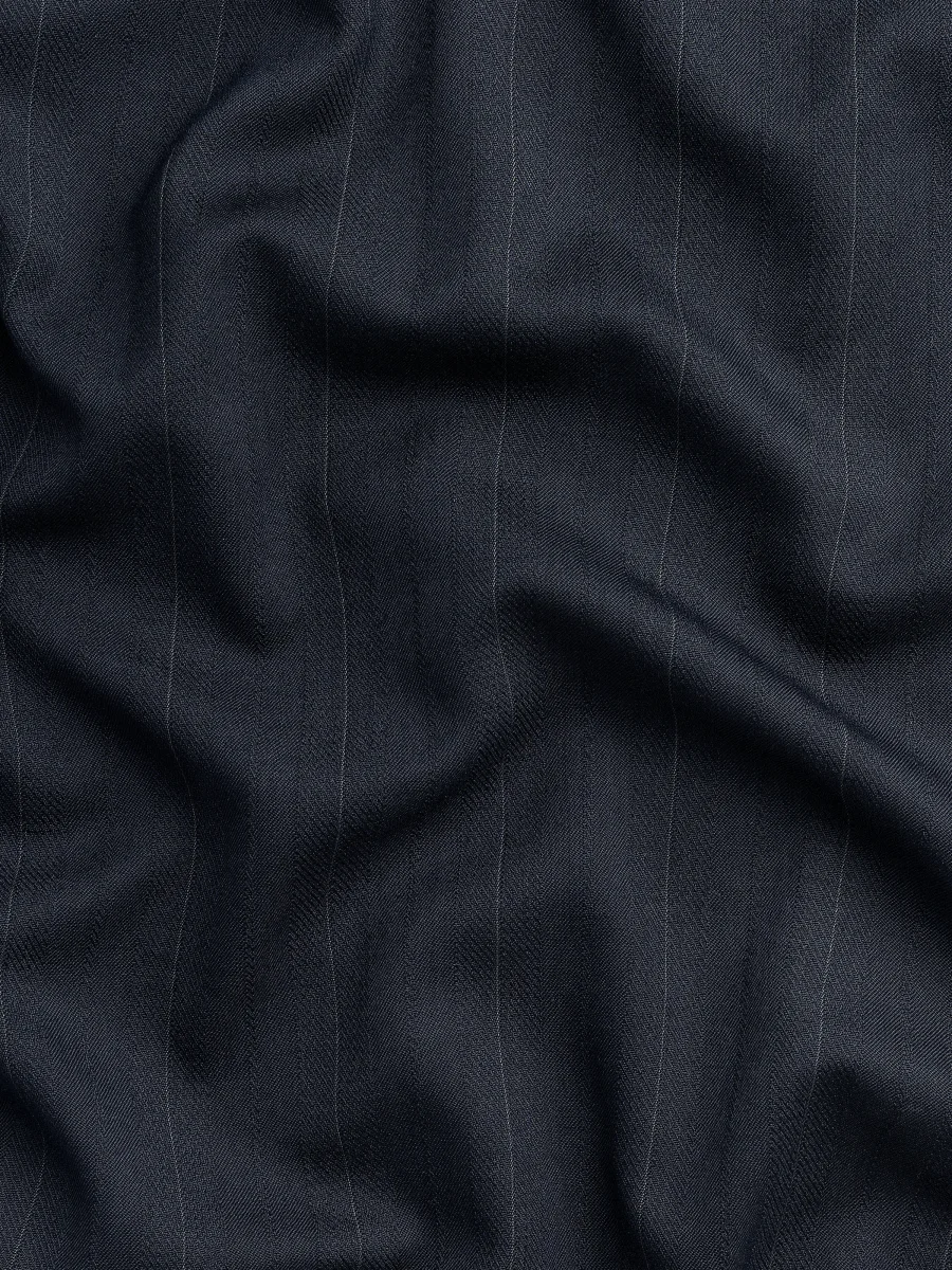 Textured Stripe Italian Wool Suiting Deadstock - Navy - Swatch – Image 3