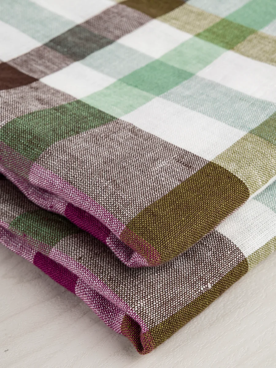 Vineyard Check European Linen - Olive + Sage + Grape + White – Image 2