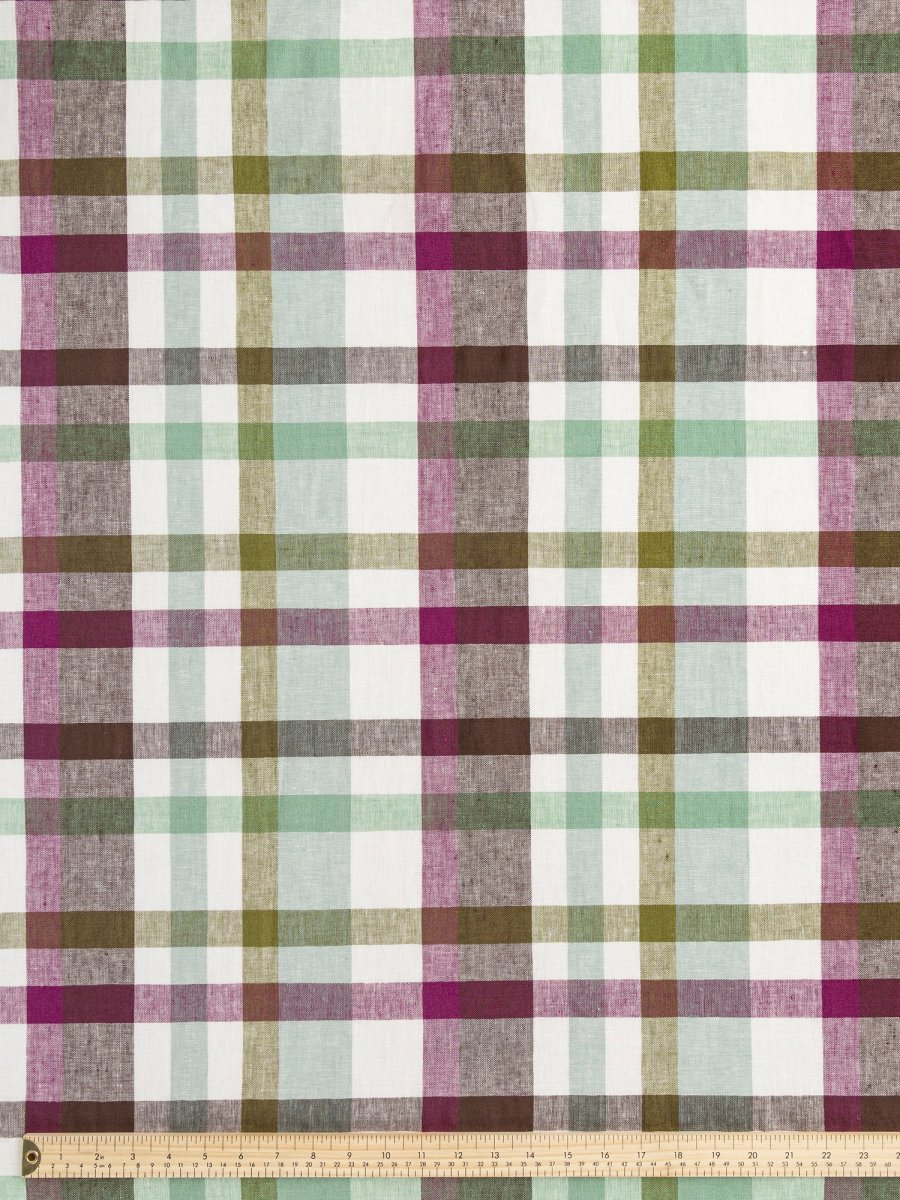 Vineyard Check European Linen - Olive + Sage + Grape + White - Swatch – Image 5