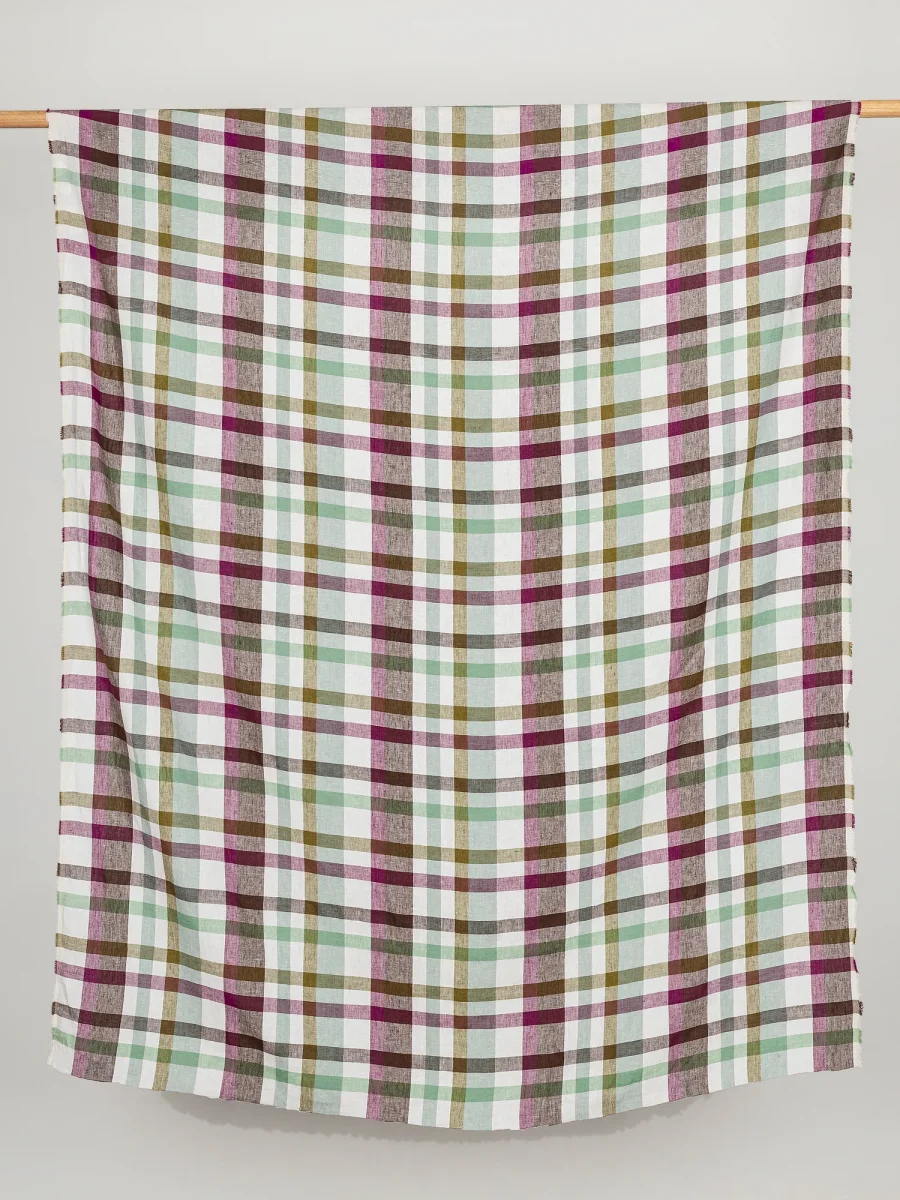 Vineyard Check European Linen - Olive + Sage + Grape + White - Swatch – Image 2