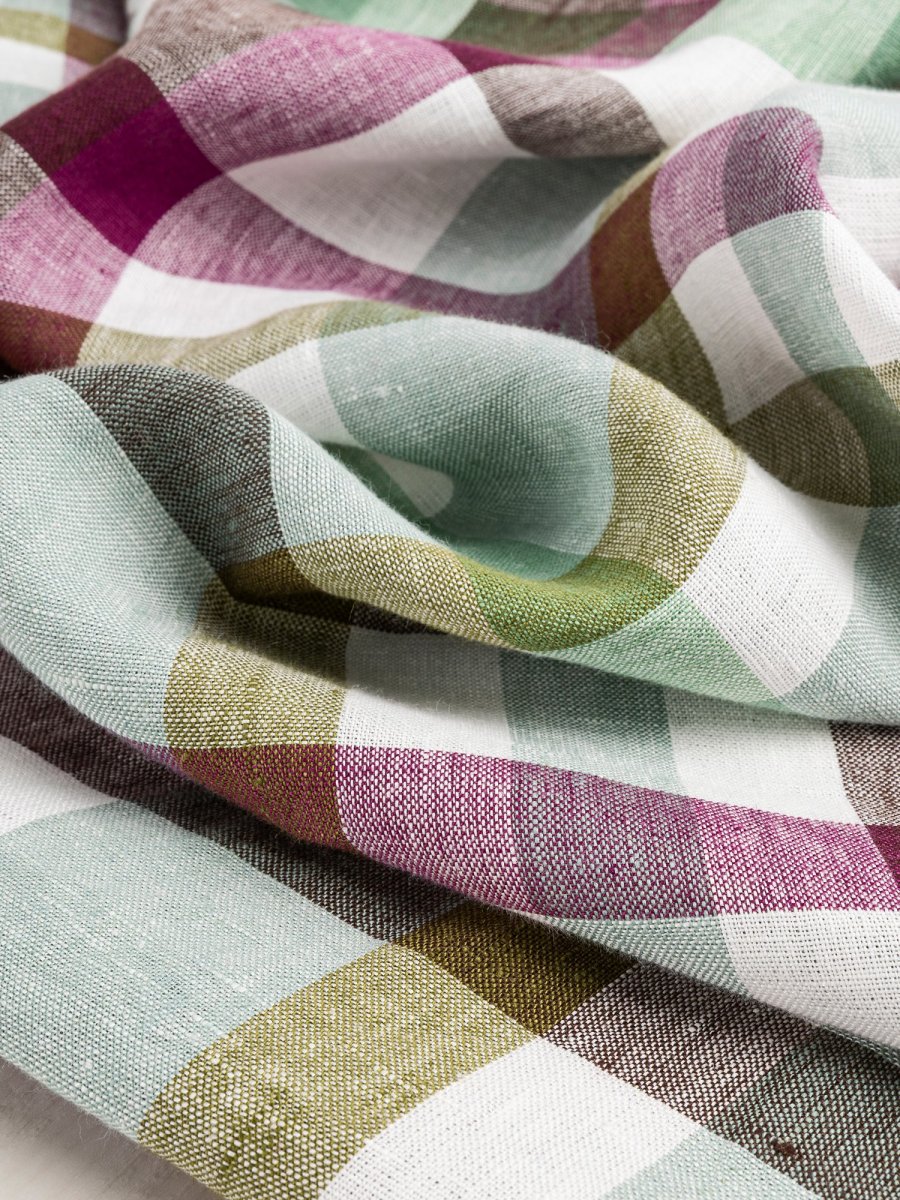 Vineyard Check European Linen - Olive + Sage + Grape + White - Swatch – Image 4