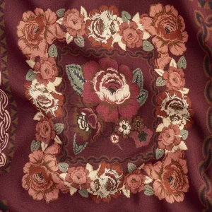 Vintage Floral Tile Ecovero Viscose - Burgundy + Multicolour