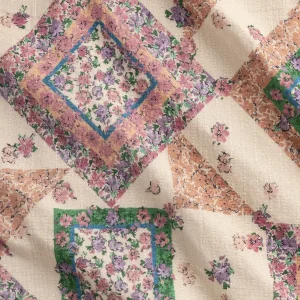 Vintage Flower Quilt Print Cotton - Beige + Peach + Green + Pink