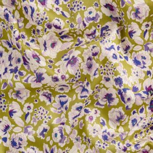 Watercolour Floral Print Cotton Sateen - Olive + Purple + Cream