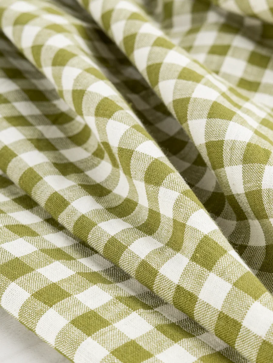 Yarn Dyed Handwoven Gingham Cotton - Pistachio + Cream – Image 2