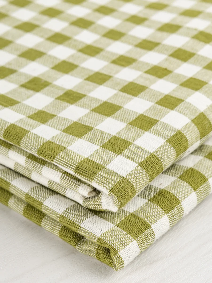 Yarn Dyed Handwoven Gingham Cotton - Pistachio + Cream – Image 3