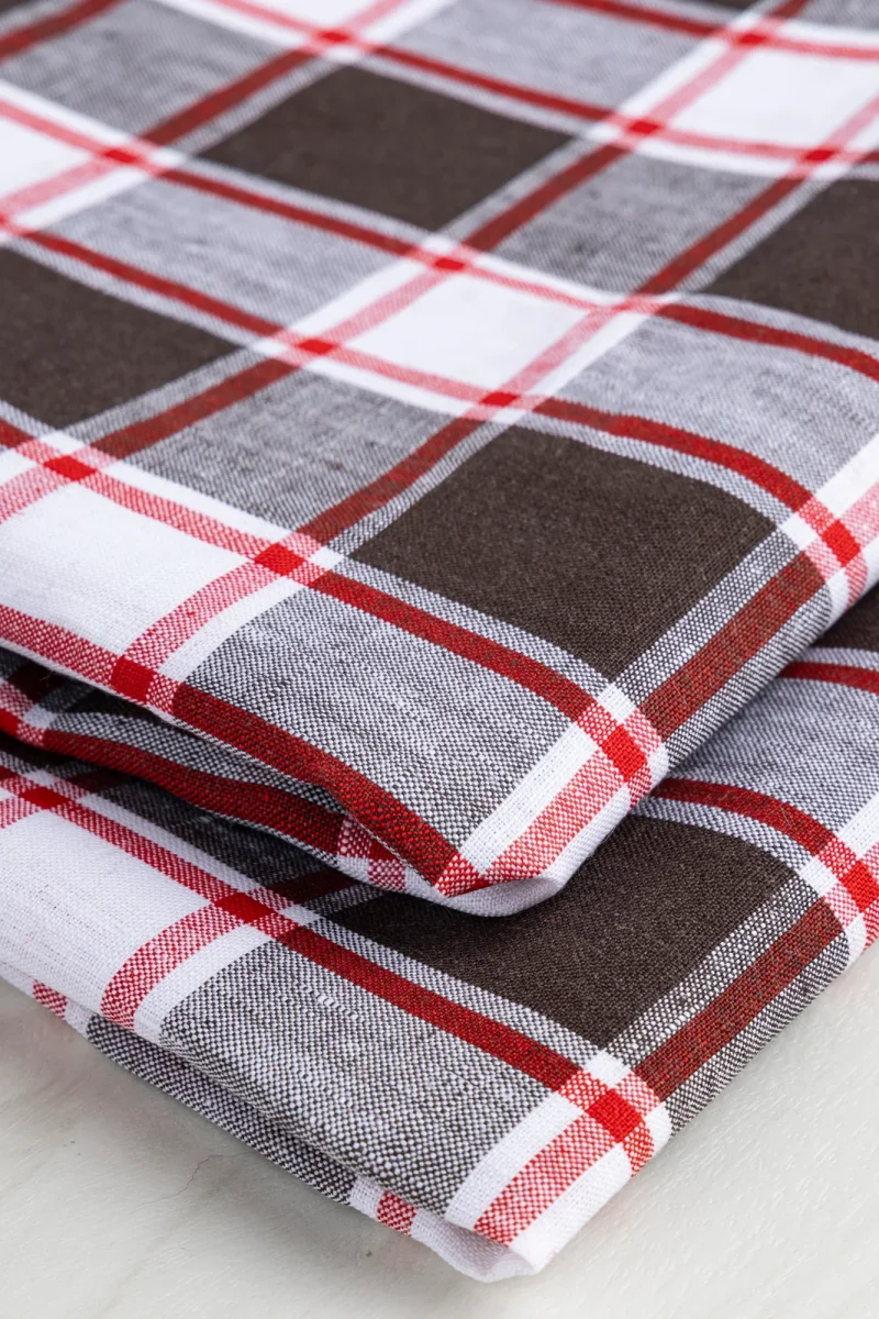 Yarn Dyed Plaid Irish Linen Suiting Deadstock - Brown + Red + White - Swatch – Image 3