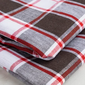 Yarn Dyed Plaid Irish Linen Suiting Deadstock - Brown + Red + White