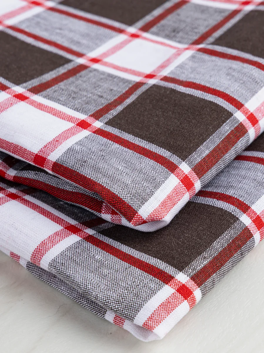 Yarn Dyed Plaid Irish Linen Suiting Deadstock - Brown + Red + White
