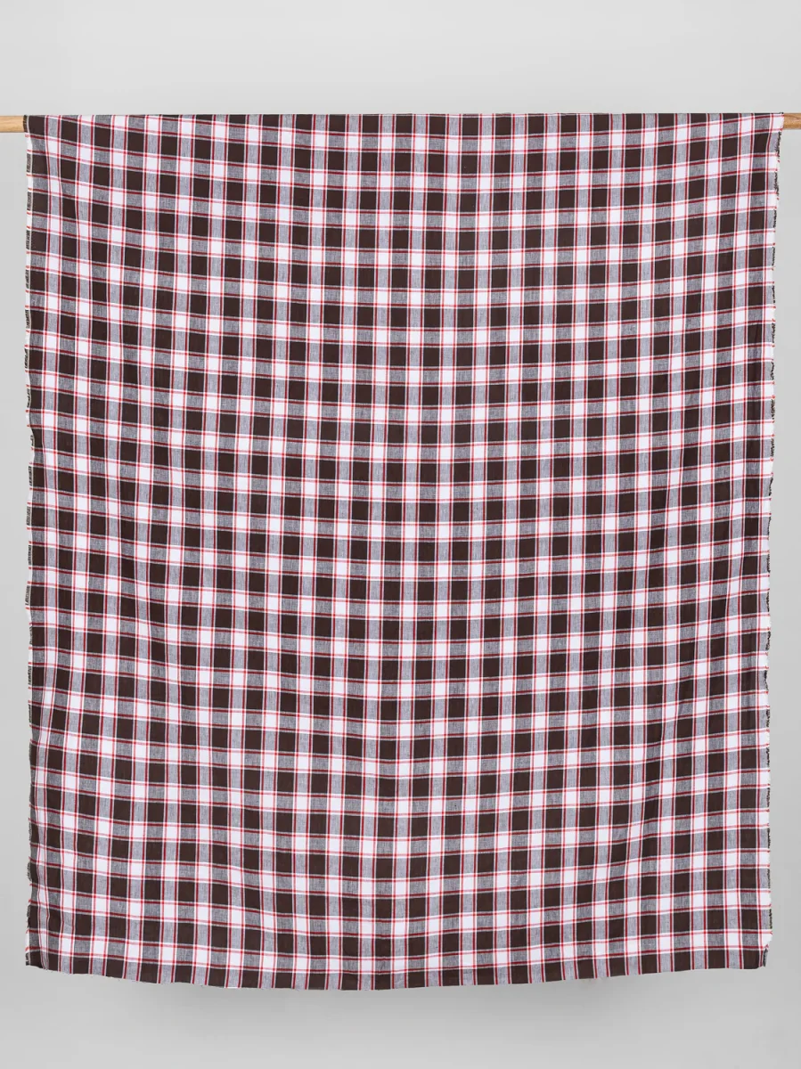 Yarn Dyed Plaid Irish Linen Suiting Deadstock - Brown + Red + White – Image 3