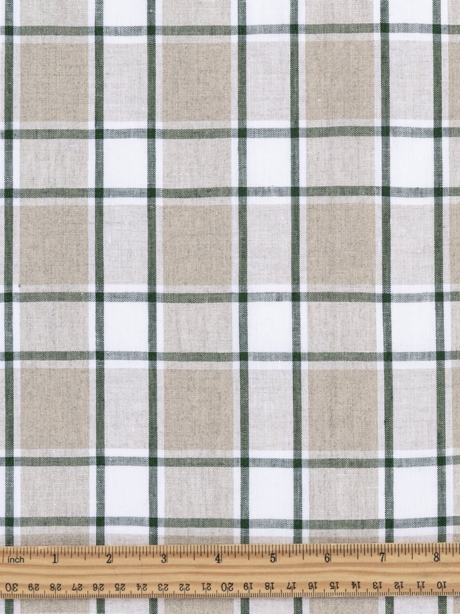 Yarn Dyed Plaid Irish Linen Suiting Deadstock - Beige + Green + White – Image 5
