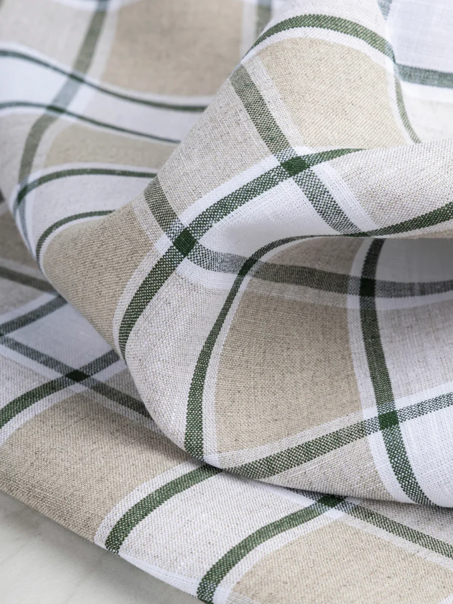 Yarn Dyed Plaid Irish Linen Suiting Deadstock - Beige + Green + White – Image 4