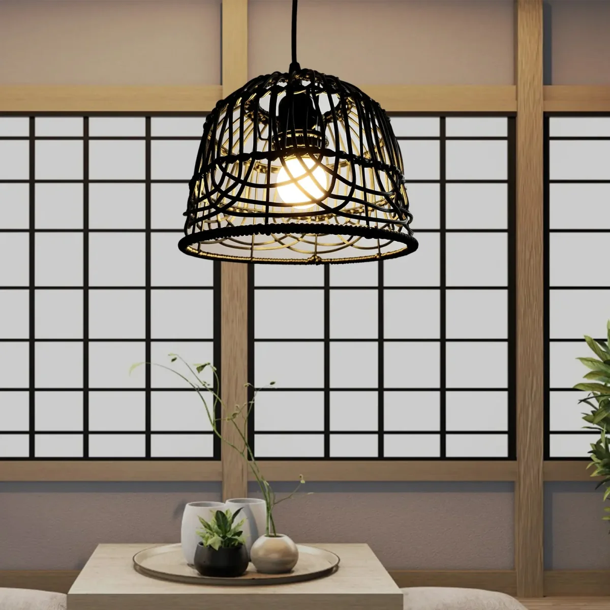 Abat Jour Chambre Vintage en Rotin Tissé à la Main – Image 2