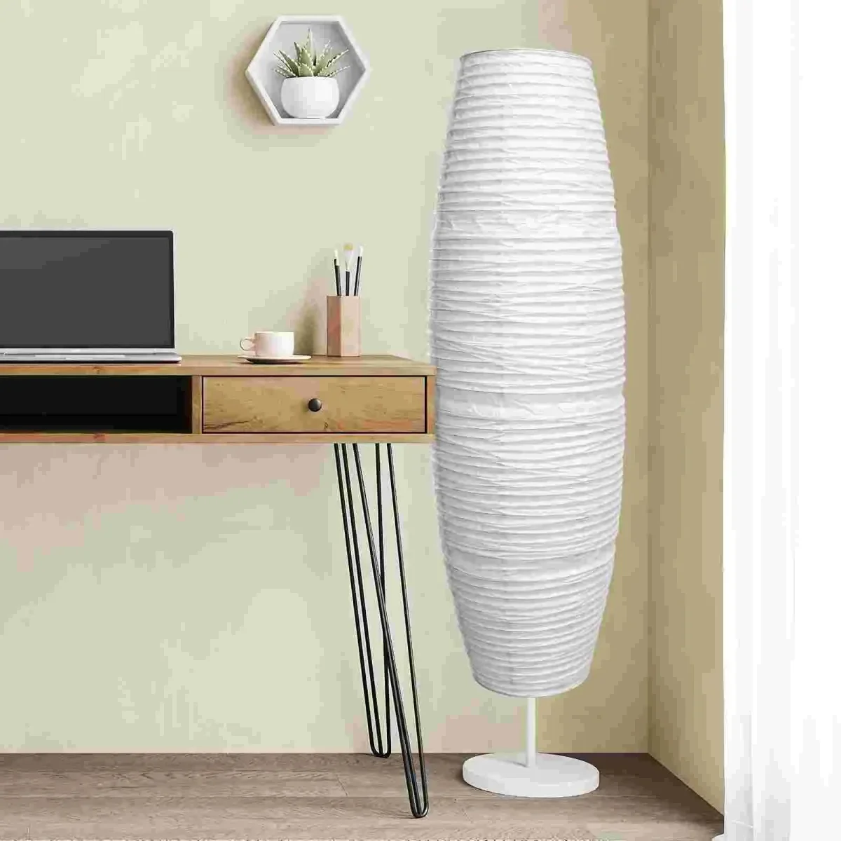 Abat Jour Lampadaire Blanc de Style Japonais en Papier – Image 3