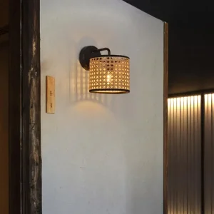 Abat Jour Lampadaire Moderne en Rotin Naturel et Tissu