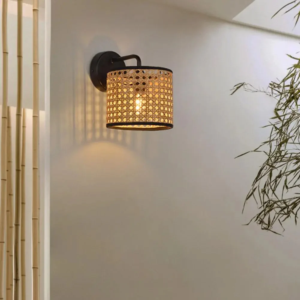 Abat Jour Lampadaire Moderne en Rotin Naturel et Tissu – Image 4