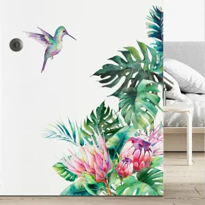 Adhésif Mural en Plastique à Motif Floral avec un Oiseau