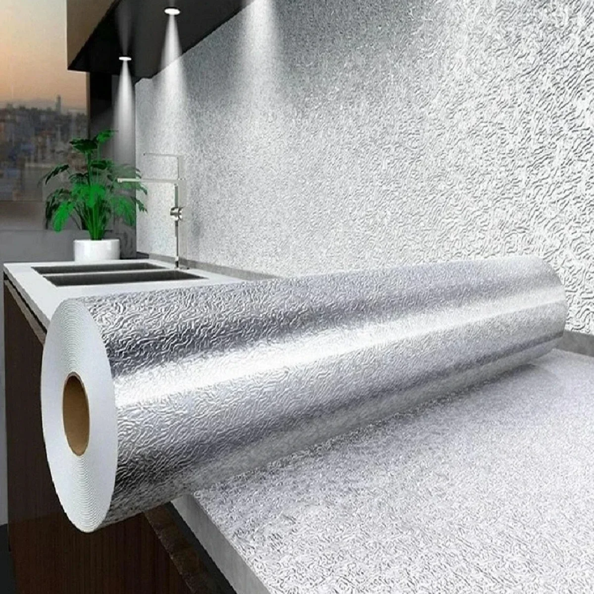 Adhésif Plan de Travail avec des Motifs et une Feuille d'Aluminium – Image 2