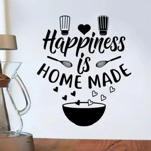 Sticker Cuisine avec des Cœurs un Bol et Inscription Happiness Is Home Made