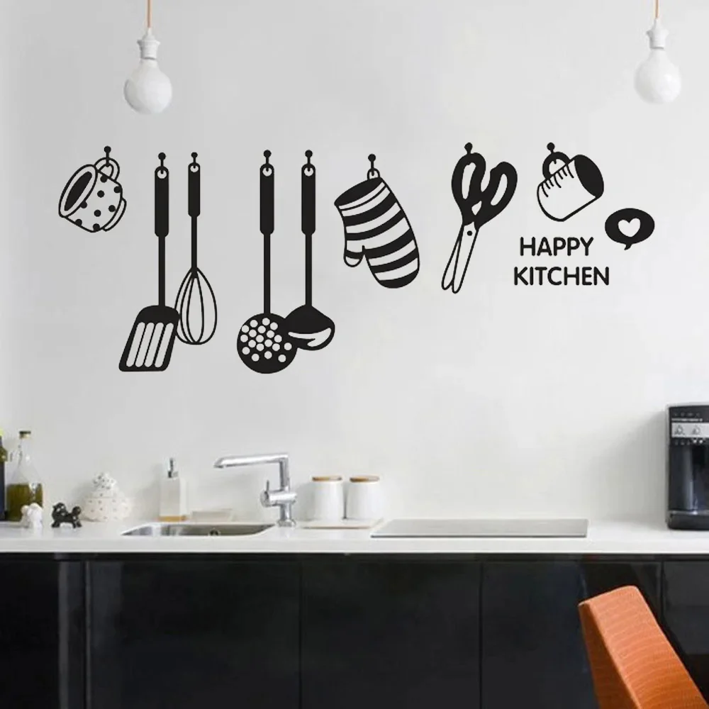 Sticker Cuisine avec des Ustensiles et Inscription Happy Kitchen – Image 3