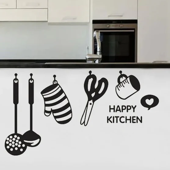 Sticker Cuisine avec des Ustensiles et Inscription Happy Kitchen – Image 4