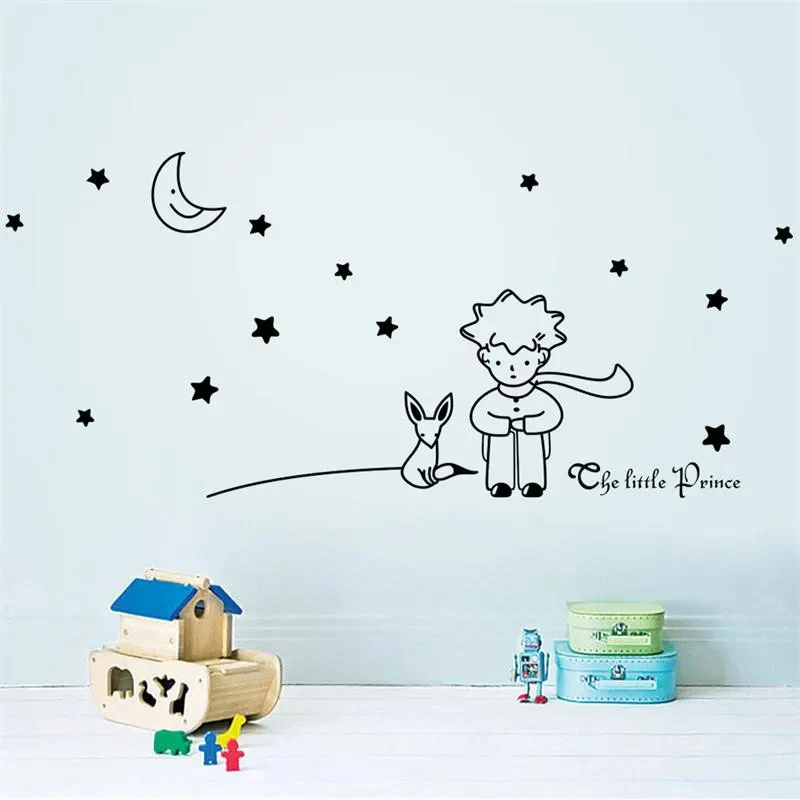 Sticker Mural Chambre avec un Petit Prince et un Renard sous la Lune avec des Étoiles – Image 2