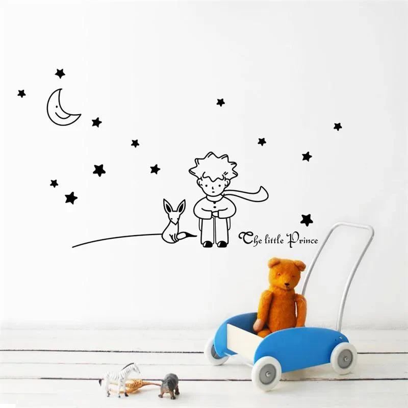 Sticker Mural Chambre avec un Petit Prince et un Renard sous la Lune avec des Étoiles – Image 3