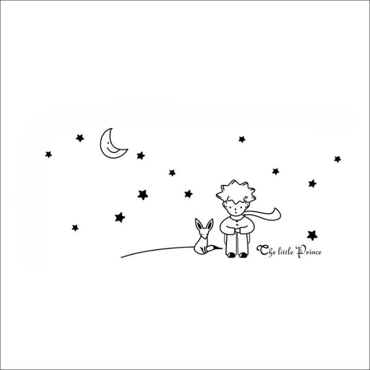 Sticker Mural Chambre avec un Petit Prince et un Renard sous la Lune avec des Étoiles – Image 4