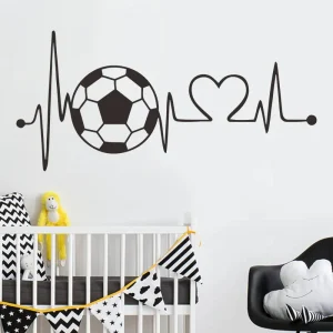 Sticker Mural Chambre Style Battement de Cœur avec un Ballon de Football