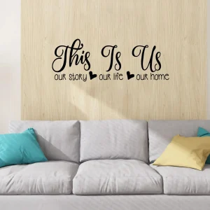 Sticker Mural Salon avec des Cœurs et une Citation en Anglais